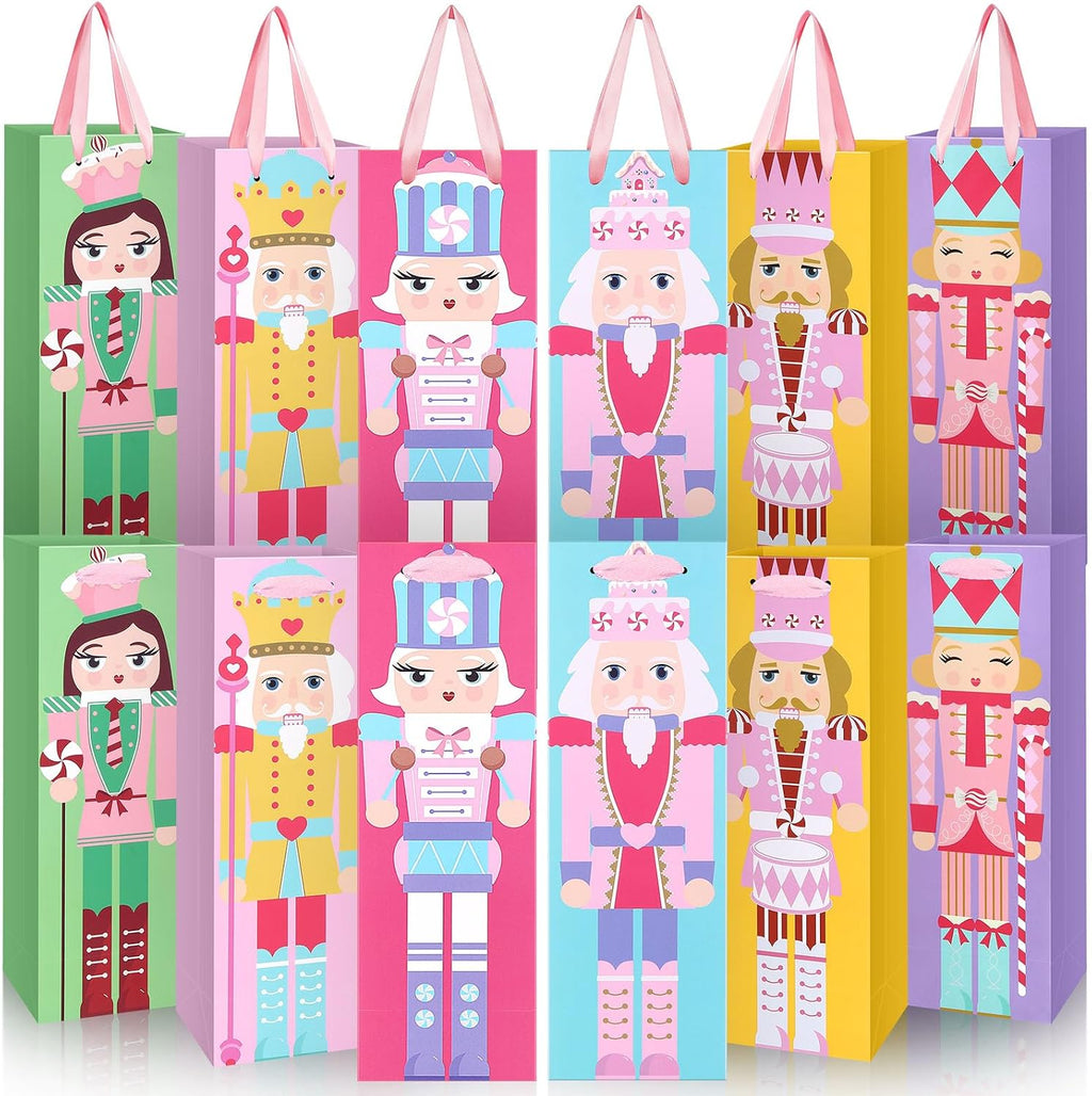 TaoBary 12 Pcs Christmas Wine Bags with Handles, Novel Nutcracker