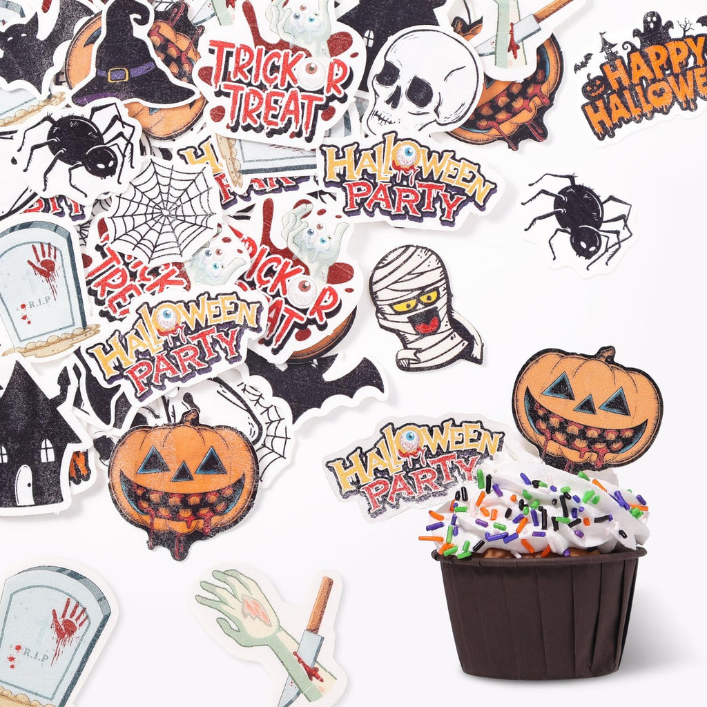 60pcs Wafer Paper Edible Halloween Cake Decorations Cupcake Toppers