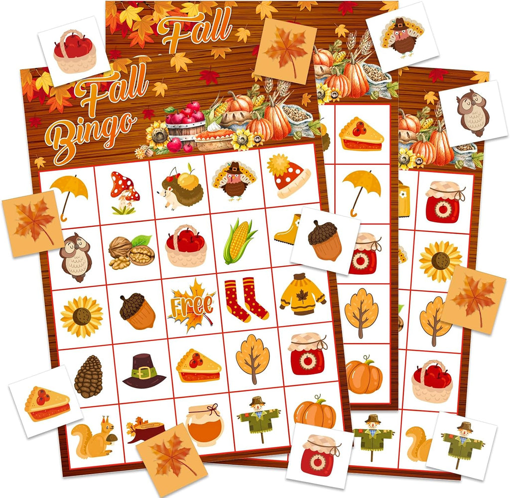 Fall Bingo Game Cards - 24 Players Fall Festival Party Games Autumn Bingo Cards Thanksgiving Party Supplies for School Classroom Family Activities