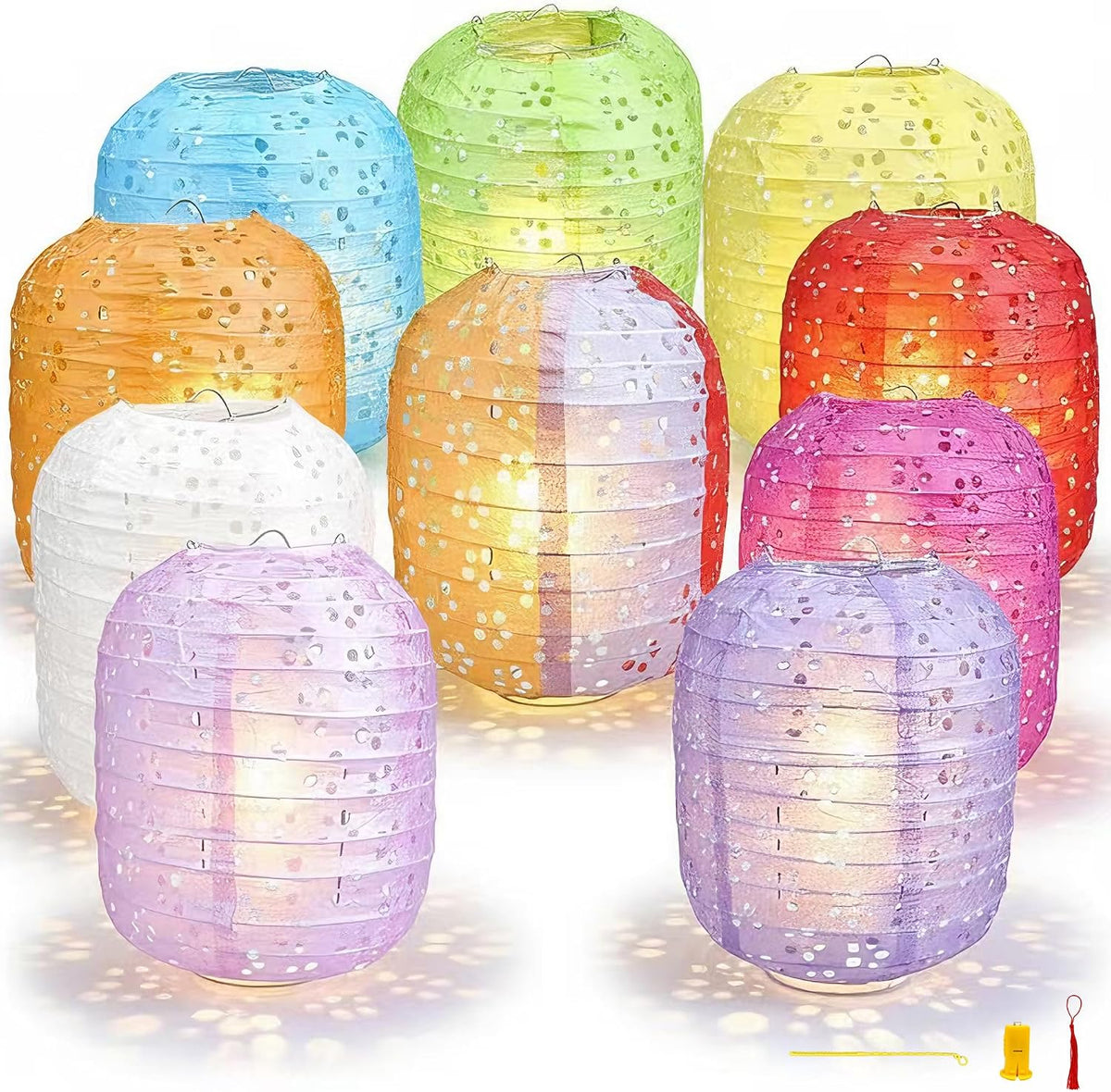 10Pack Paper Lanterns Chinese Lunar New Year Decorations 2026 Japanese Hanging Paper Lanterns with LED Lights Sticks Tassels 6.3Inch for Spring Festival Valentine's Day Wedding Asian Home Party Decor