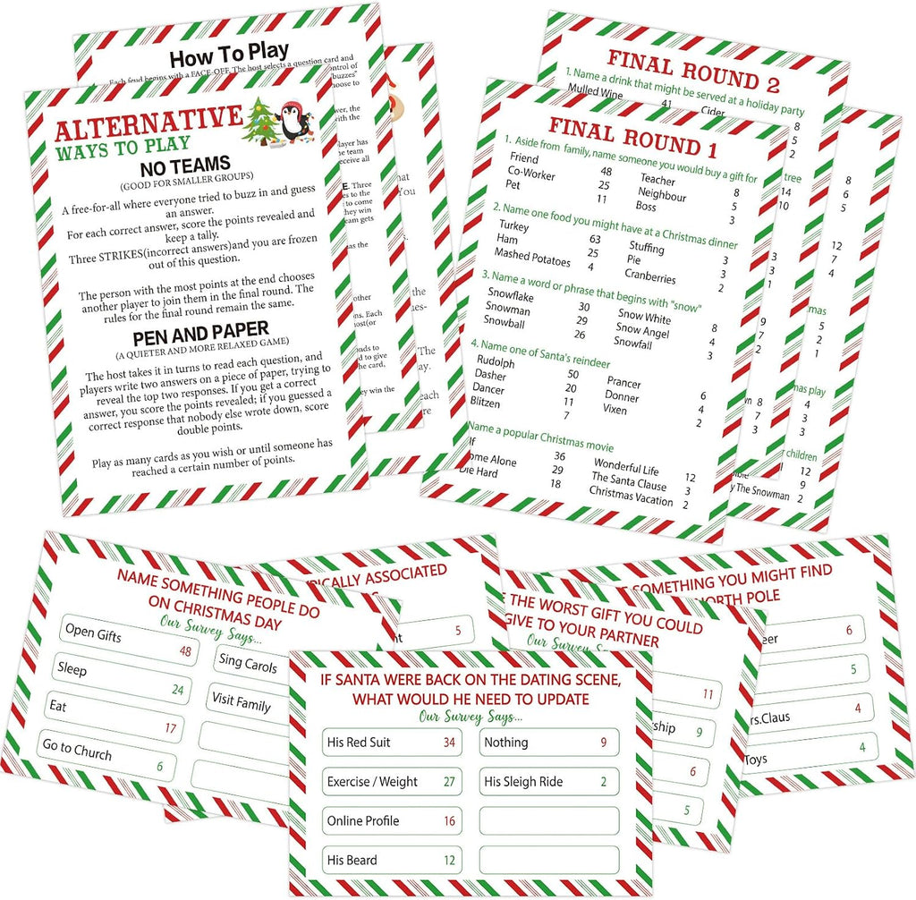 COCHIE Fun Christmas Family Friendly Feud Cards Against Game for Adults Office Large Group Parties Favor, Xmas Trivia Quiz Party Games Christmas Night Activities - No Buzzers (Xmas)