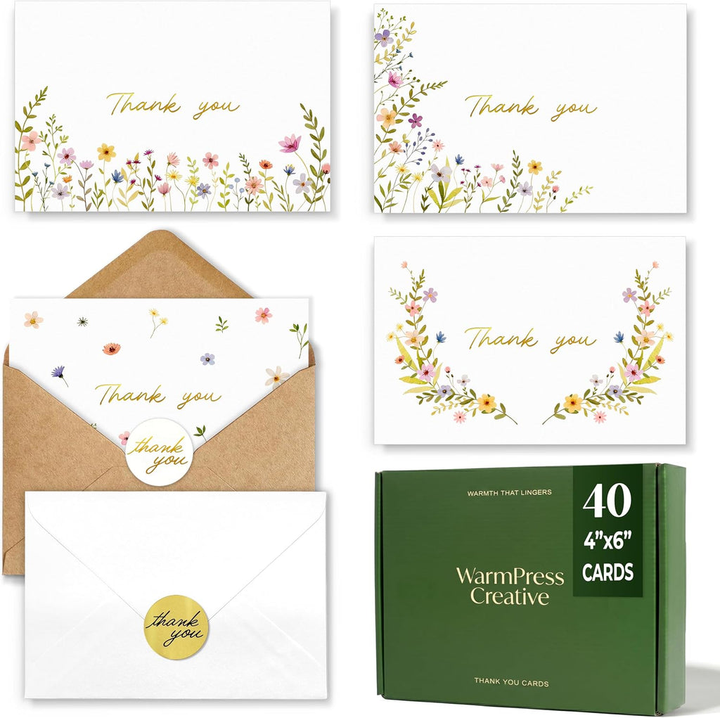 Thank You Cards with Envelopes Bulk 40 Pack 4x6 Blank