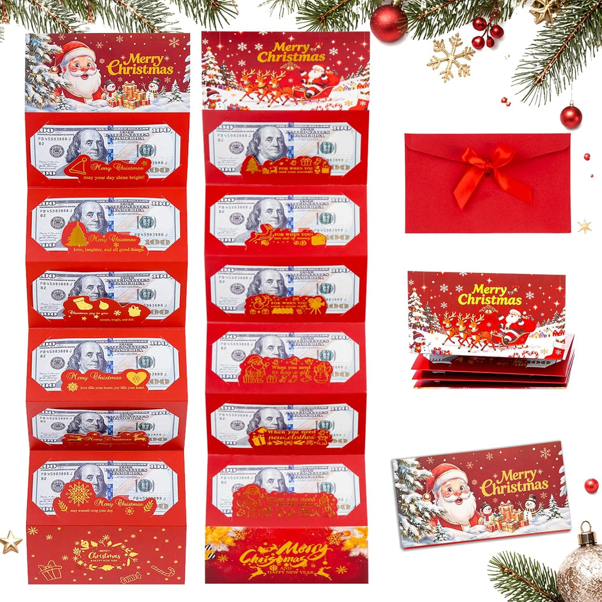 2Pcs Christmas Money Holders for Cash,Christmas Money Envelopes for Cash