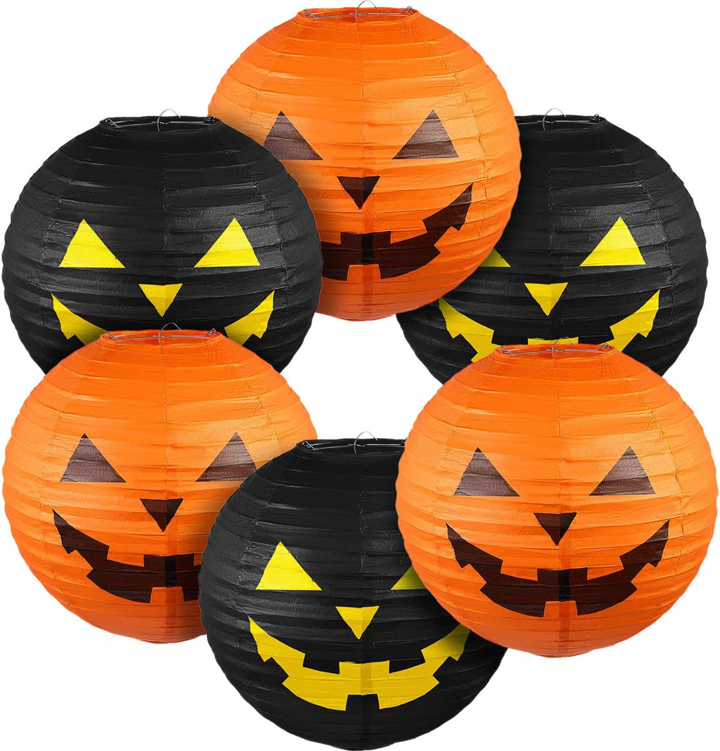 Blulu 6 Pieces Halloween Hanging Paper Lanterns Set, Halloween Pumpkin Paper Jack-O'-Lantern for Halloween Spooky Home Party Decoration, 11.8 x 11 Inch