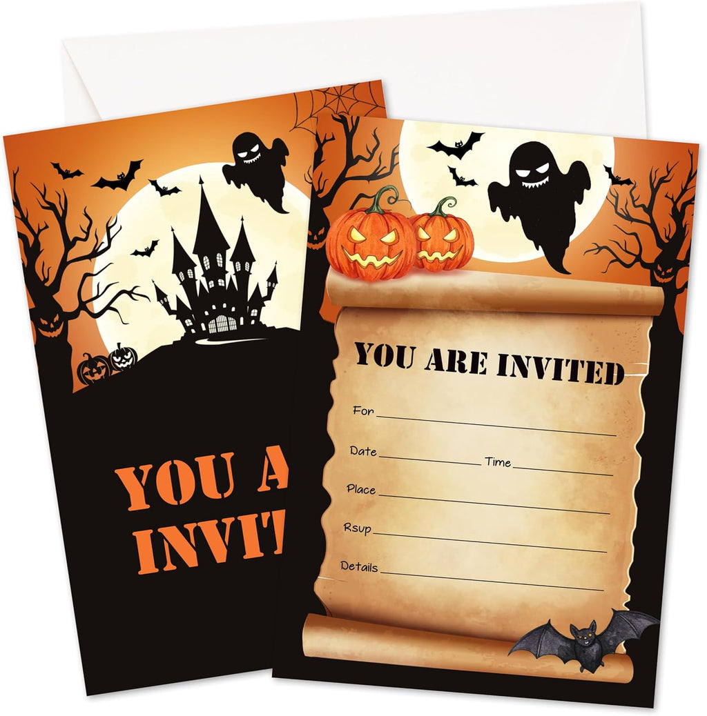 Halloween Party Invitations, Hunting House Invites Cards With Envelopes, Fall Holiday Celebration Favors Supplies, 25pcs Invitation Card for Halloween Wedding Birthday Baby Shower -09