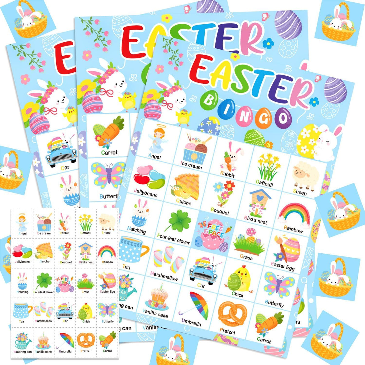 Easter Bingo Cards for 24 Players – Easter Craft Party Goodies Games for Kids School Classroom Gift, Family Activities – Easter Basket Stuffers