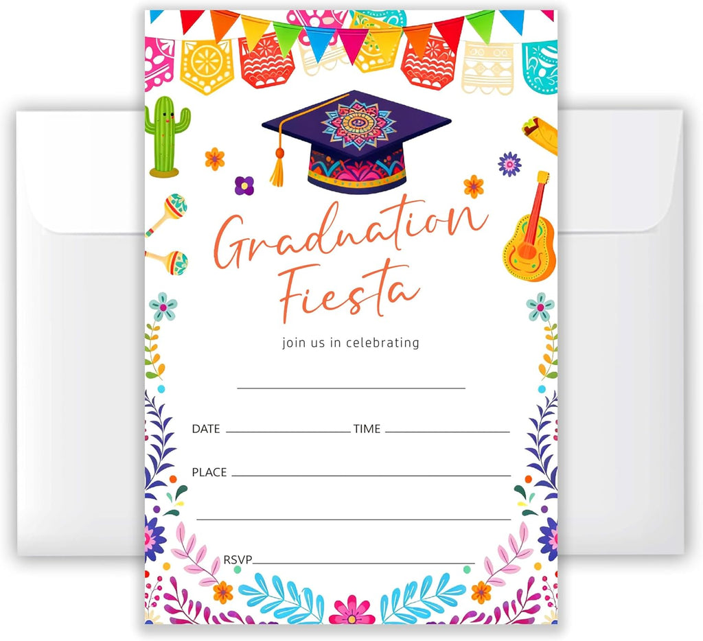 4x6 2026 Graduation Fiesta Invitations (20 Cards + 20 Envelopes) - Mexican Fiesta Grad Party Invites.(016)