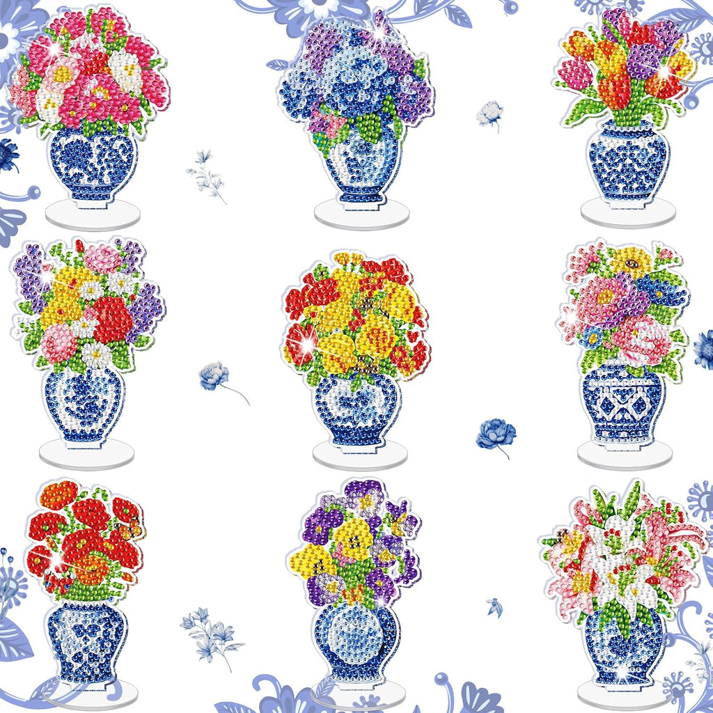 Kosiz 9 Pcs Christmas Chinoiserie Flower Diamond Painting Tabletop Decor
