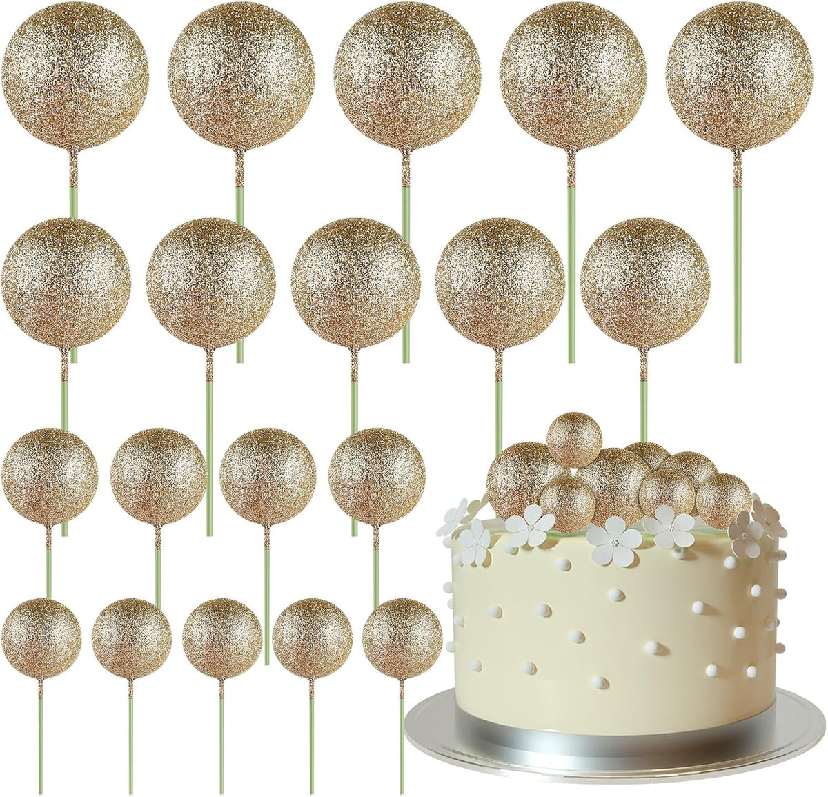 ASTARON 20 Pcs Champagne Balls Cake Topper Decorations for Birthday Cake