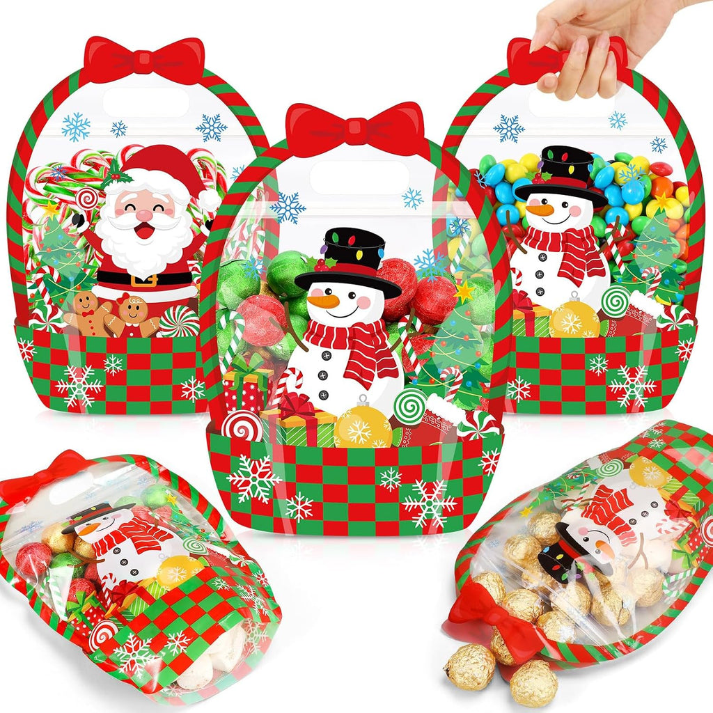 Fuutreo 50 Pcs Christmas Gift Bags, Clear Santa Resealable Plastic Pouches