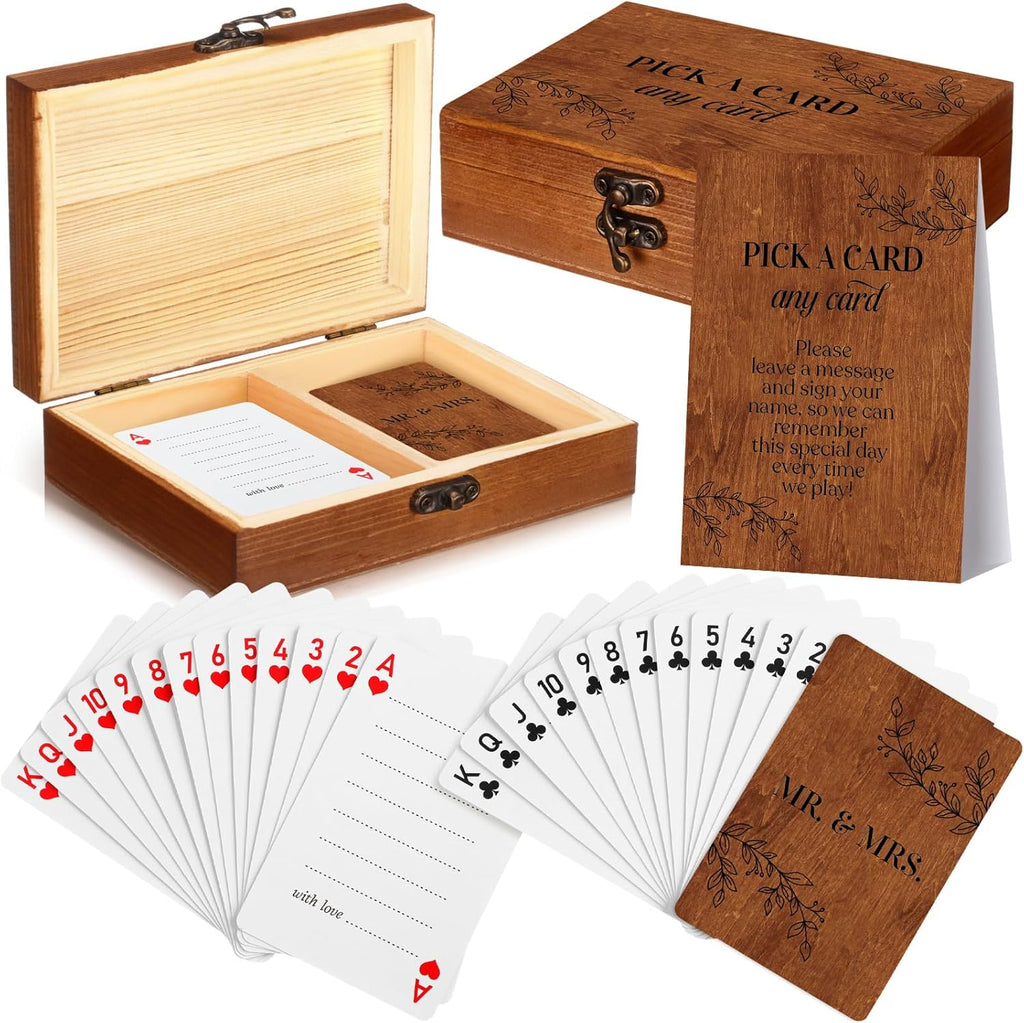 AceOrbit 57 Pack Rustic Wedding Guest Book Playing Card Set with Wooden Box