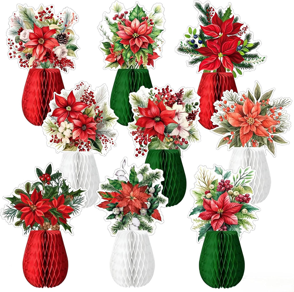 Pedel Christmas Poinsettia Flower Table Centerpiece 9Pcs