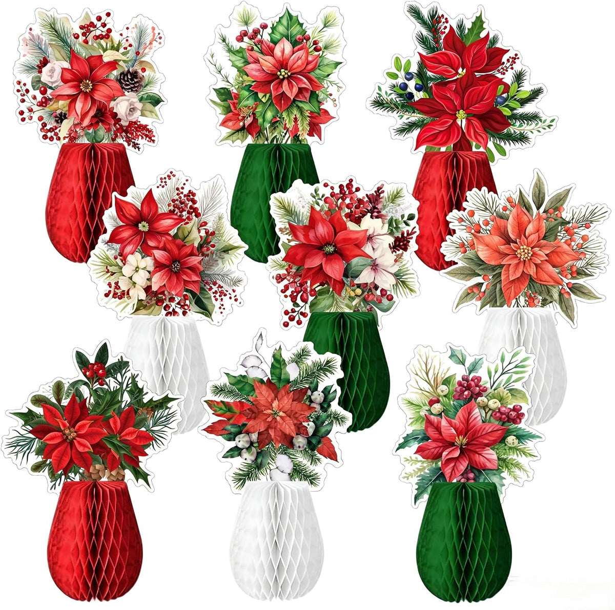 Pedel Christmas Poinsettia Flower Table Centerpiece 9Pcs