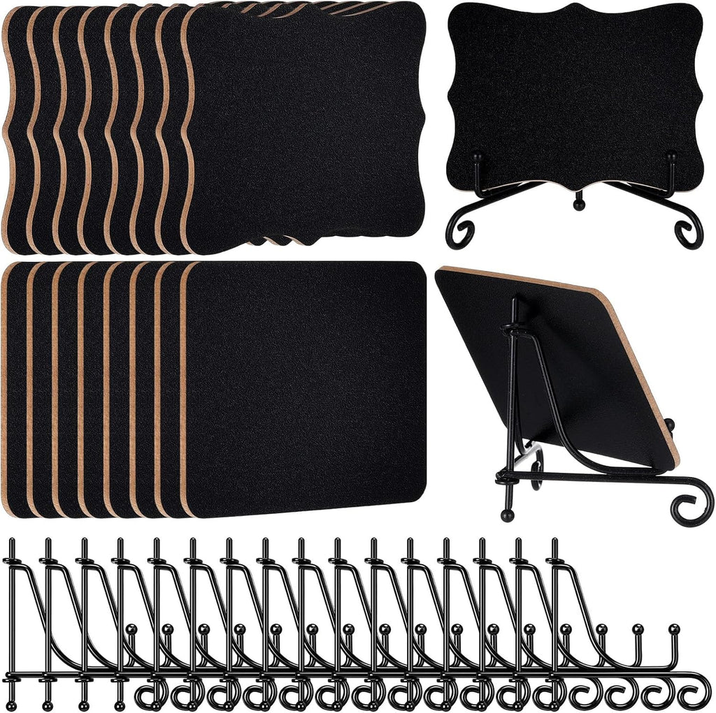 16 Set Mini Chalkboard Signs with Iron Stand Food Labels, Black