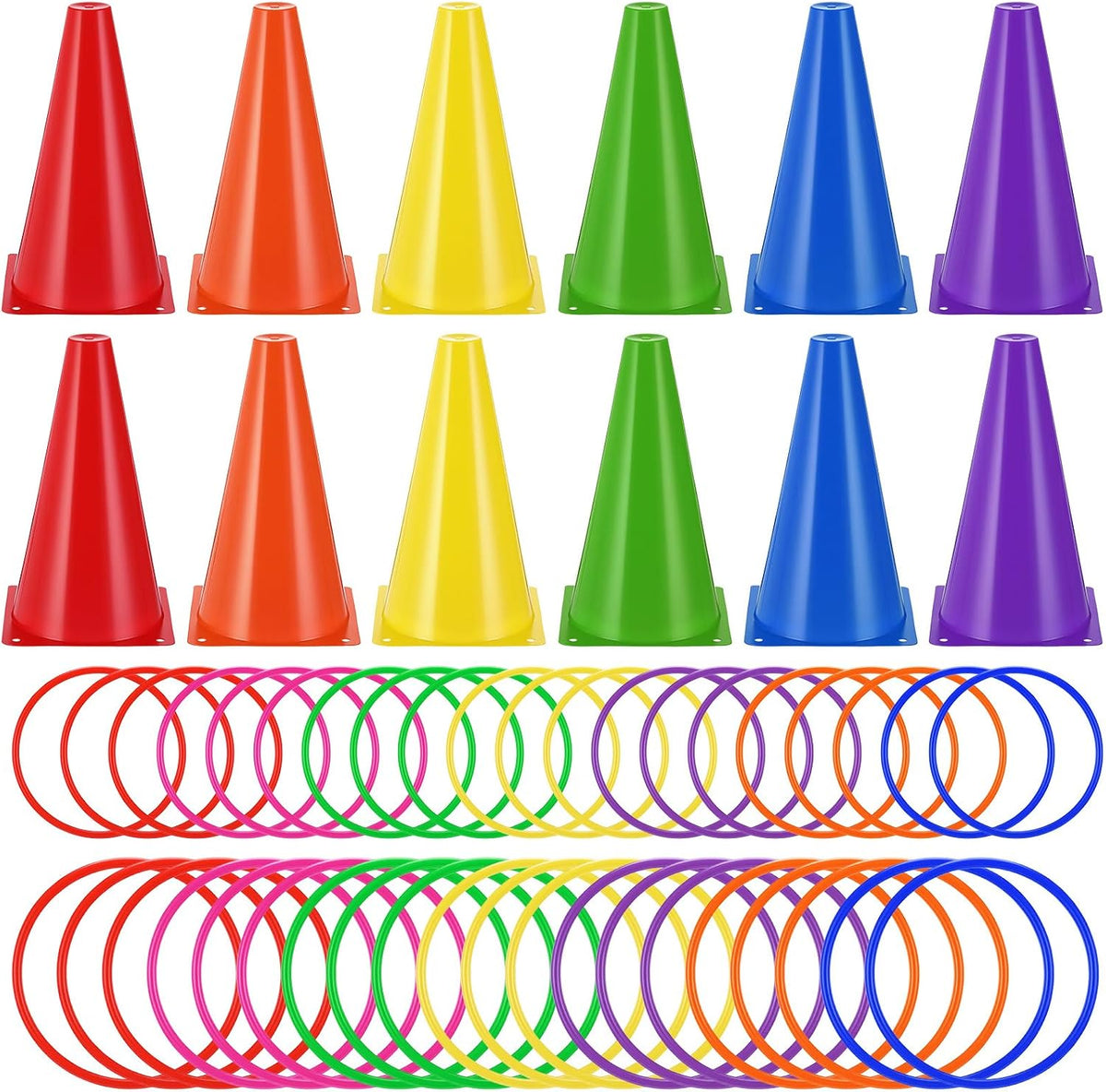 Leyndo 52 Pcs Ring Toss Game Set 12 Plastic Training Cones 40 Toss Rings for Carnival Party Backyard Indoor Outdoor Games