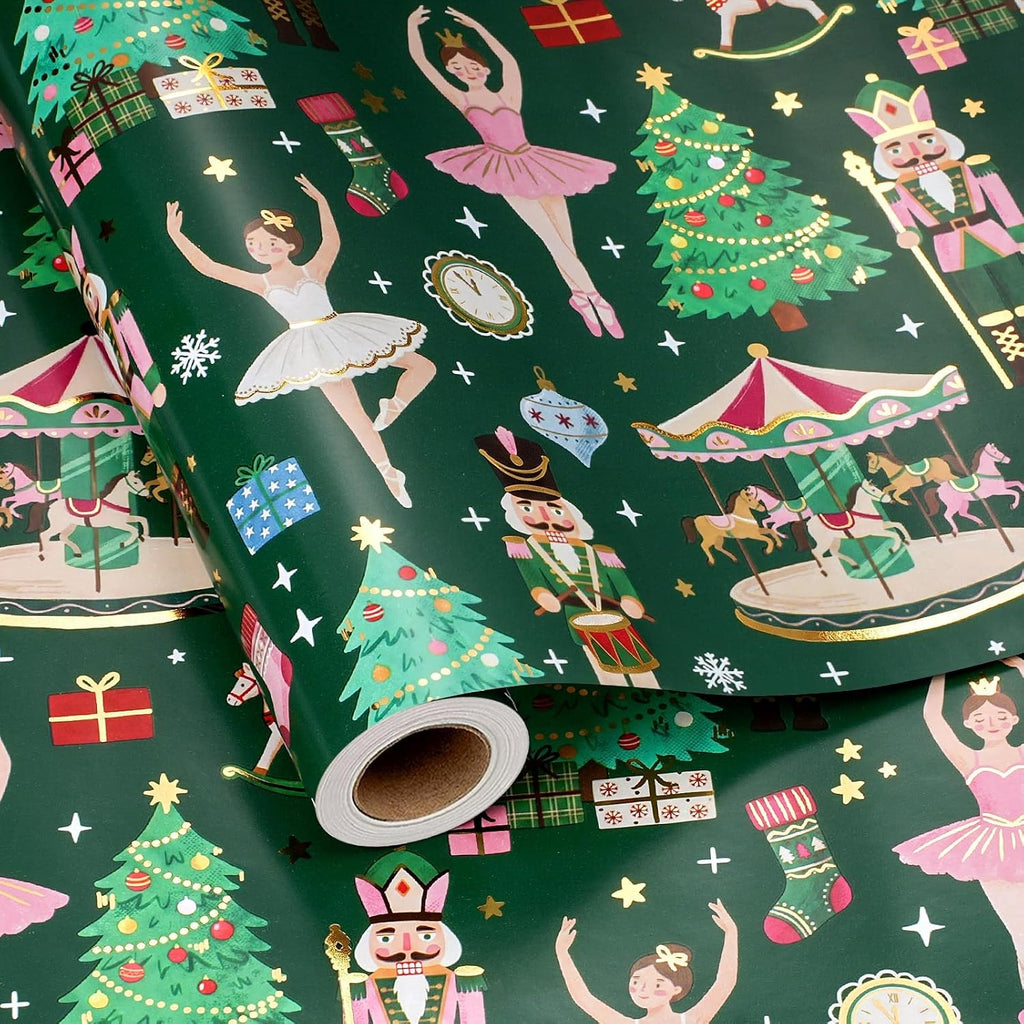 LaRibbons Nutcracker Ballet Foil Christmas Wrapping Paper 17 In x 33 Ft