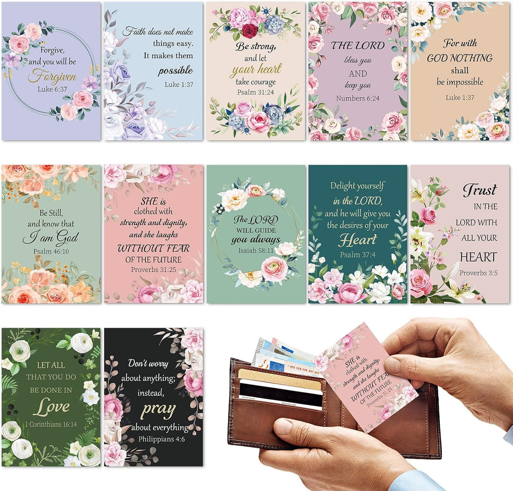 60 Pcs Christian Prayer Cards Bulk for Women Scripture Cards with Bible Verses Faith Religious Gifts Mini Scripture Wallet Card for Church Women Gift Party Favor Supplies