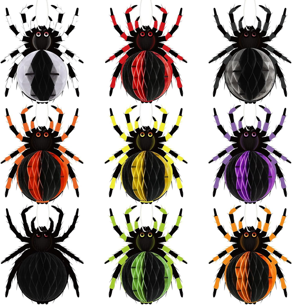 Containlol 9 Pieces Halloween Spider Decorations Halloween Tissue Spiders Honeycomb Spider Hanging Card Crafts for Home School Classroom Office Indoor Outdoor Halloween Decoration Supplies