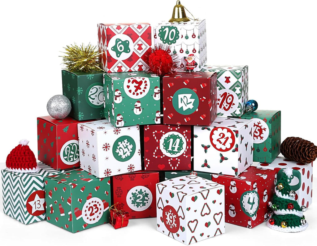 KESOTE DIY Empty Advent Calendar, 24 Cardboard Treasure Boxes with 1-24 Number Stickers Christmas Countdown Calendar for Xmas Holiday Decor