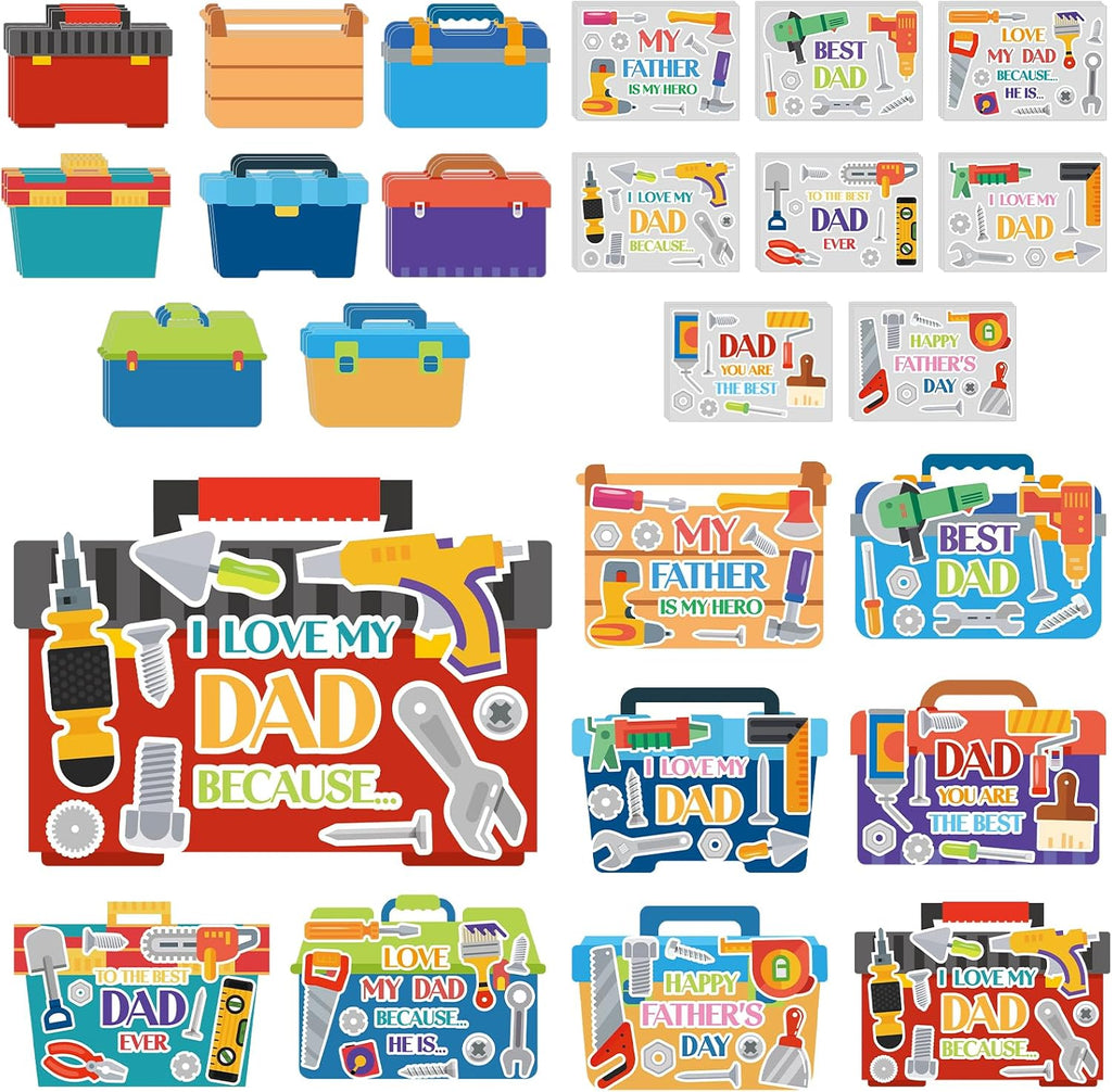 24Pcs Father's Day Card Crafts for Kids, DIY Cardboard Tool Box Cards Making Kit, Make Your Own Tool Box Greeting Cards for Father's Day Dad Birthday Dad Cards Classroom Activities Home Supply