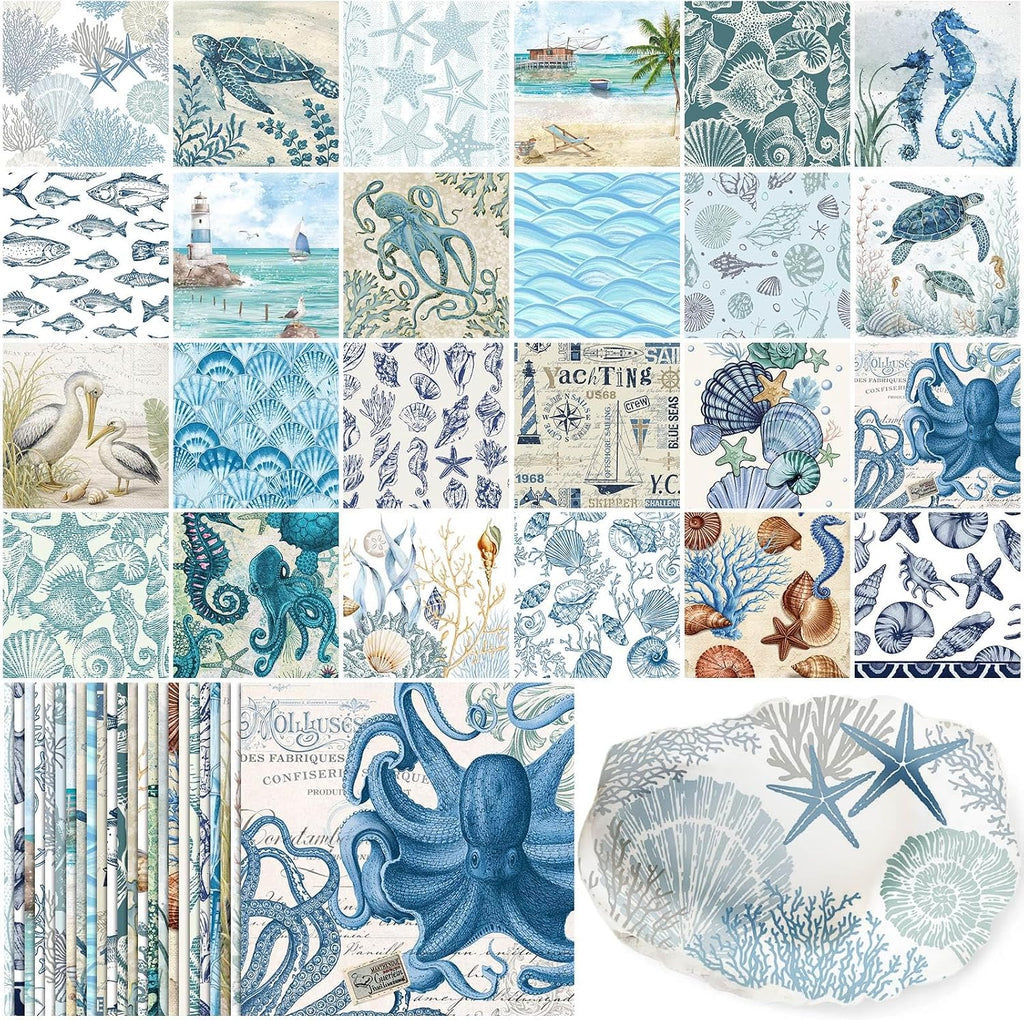 Tenceur 48 Pack 24 Styles Nautical Decoupage Paper Ocean Napkins, 13 Inch