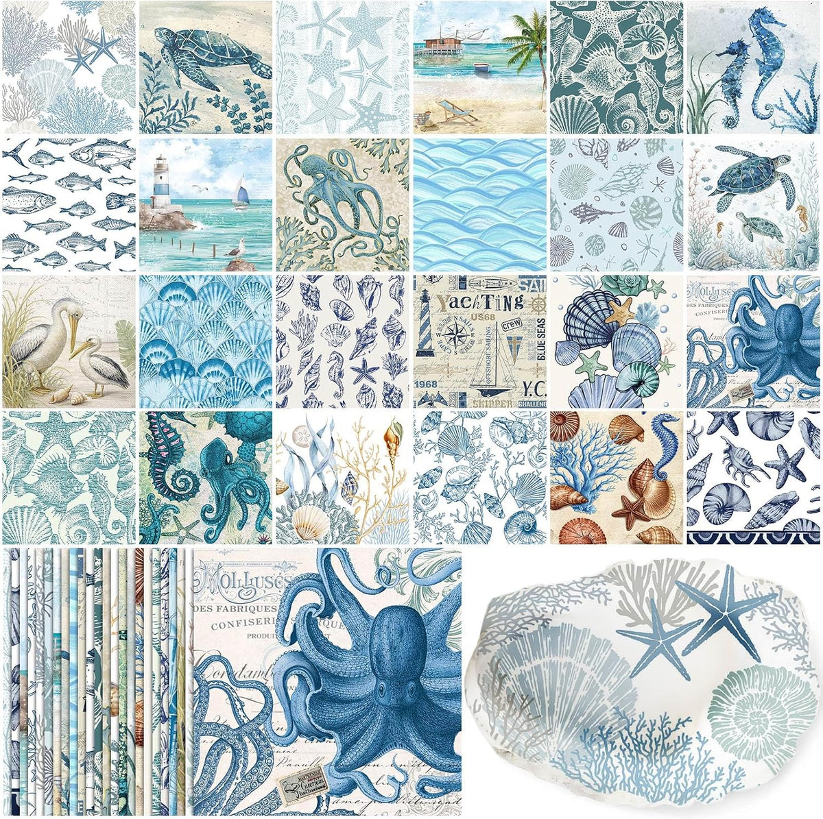 Tenceur 48 Pack 24 Styles Nautical Decoupage Paper Ocean Napkins, 13 Inch