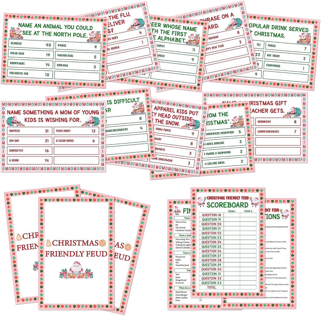 Christmas Friendly Feud Game, Friendly Christmas Party Games for Family Friends Large Groups, Funny Xmas Feud Quiz, Xmas Trivia Party Decoration for Winter Holiday -08