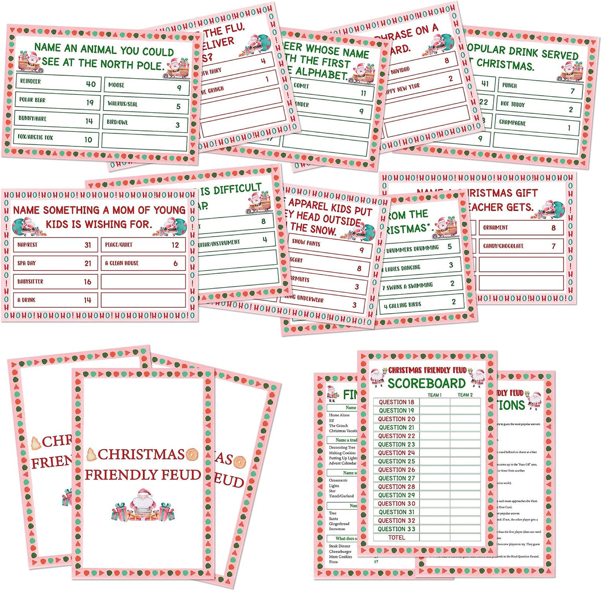 Christmas Friendly Feud Game, Friendly Christmas Party Games for Family Friends Large Groups, Funny Xmas Feud Quiz, Xmas Trivia Party Decoration for Winter Holiday -08