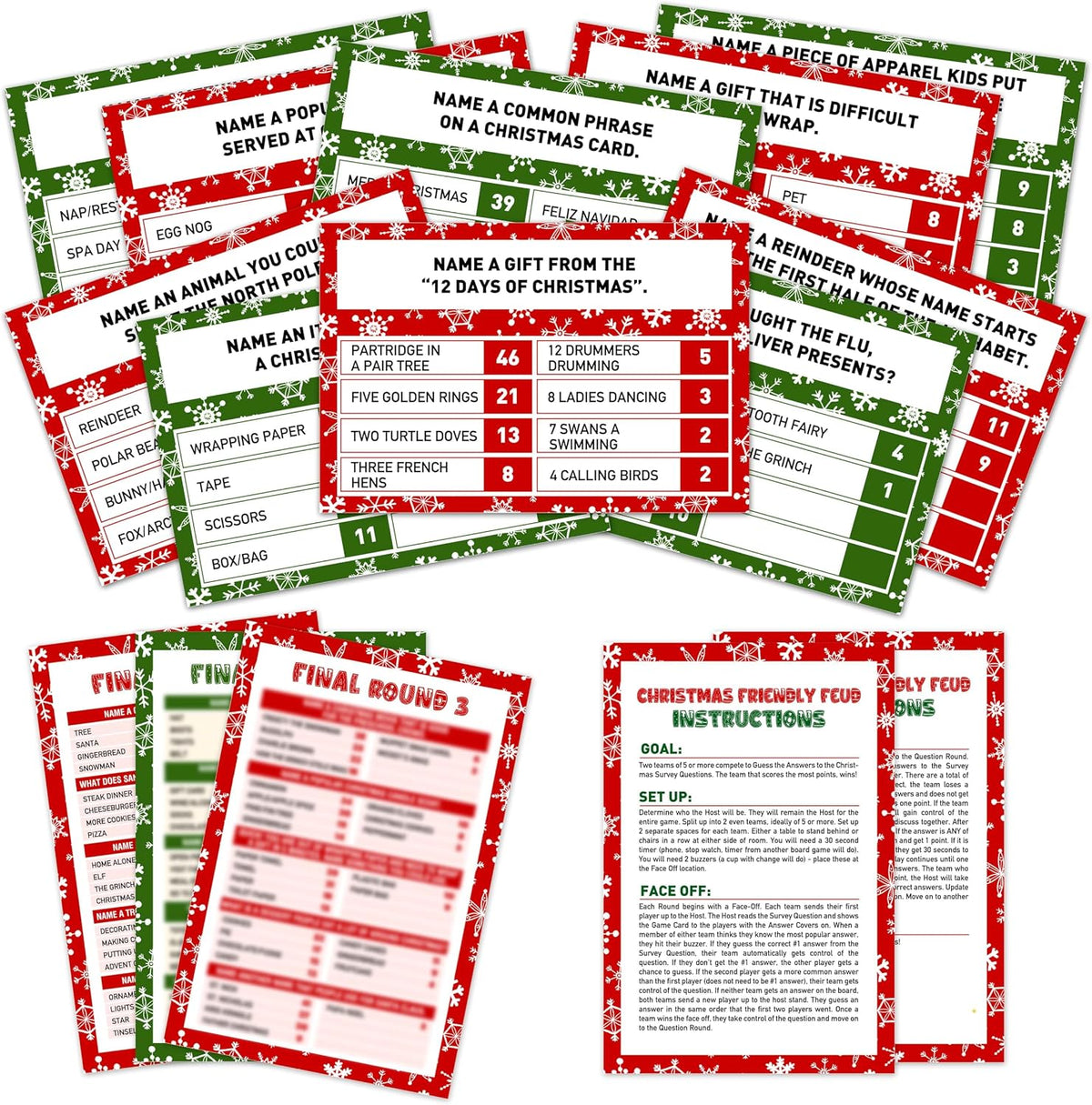 Christmas Games For Families, Friendly Feud Game, Holiday Game For Adults Large Group Party, Christmas Party Games - a002