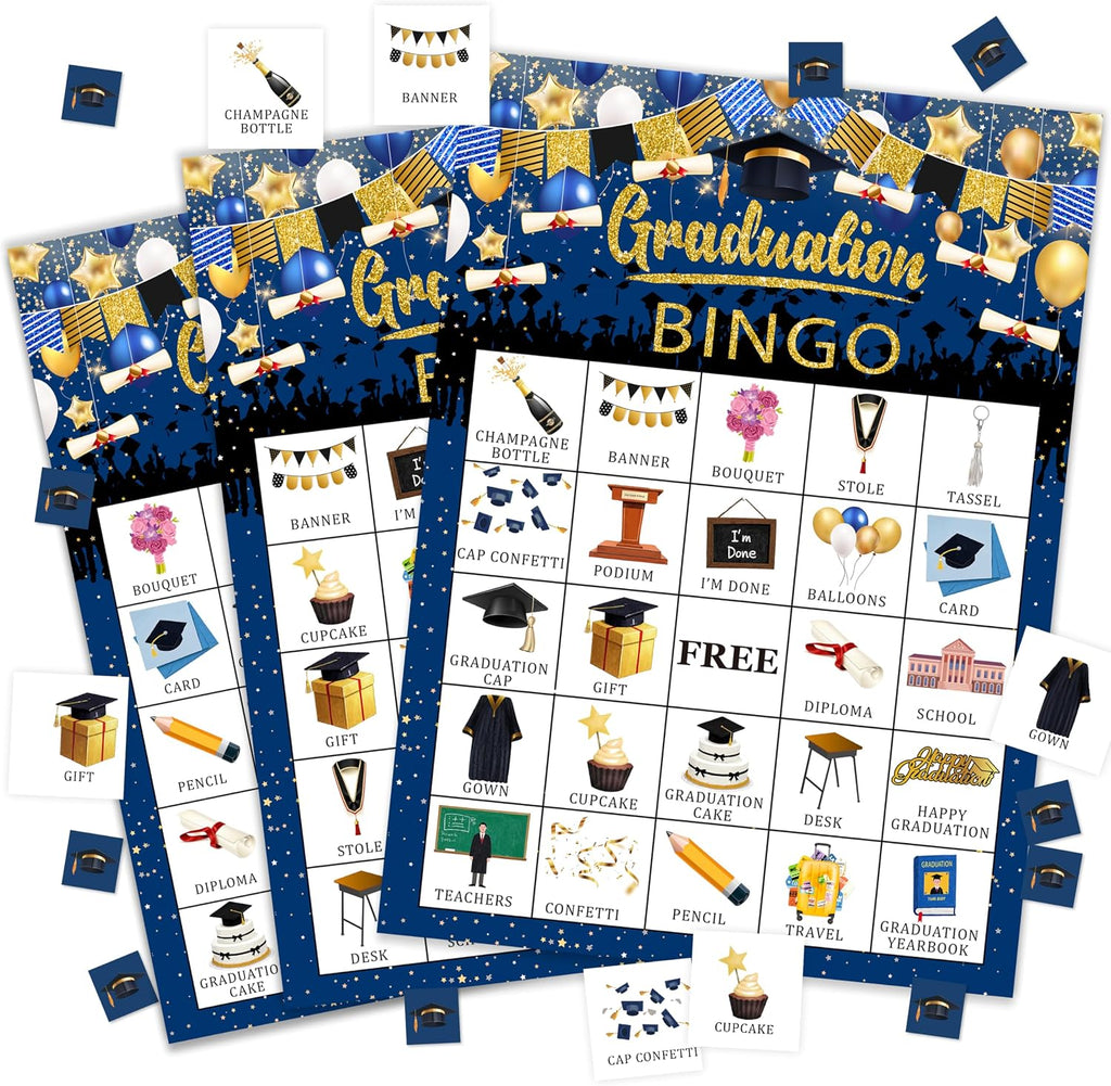 Graduation Bingo Game Cards for Adults, Graduation Party Game for Friend Family, Ideal for Graduation Themed Party Game, 24 Players Grad Party Supplies Favors, 007