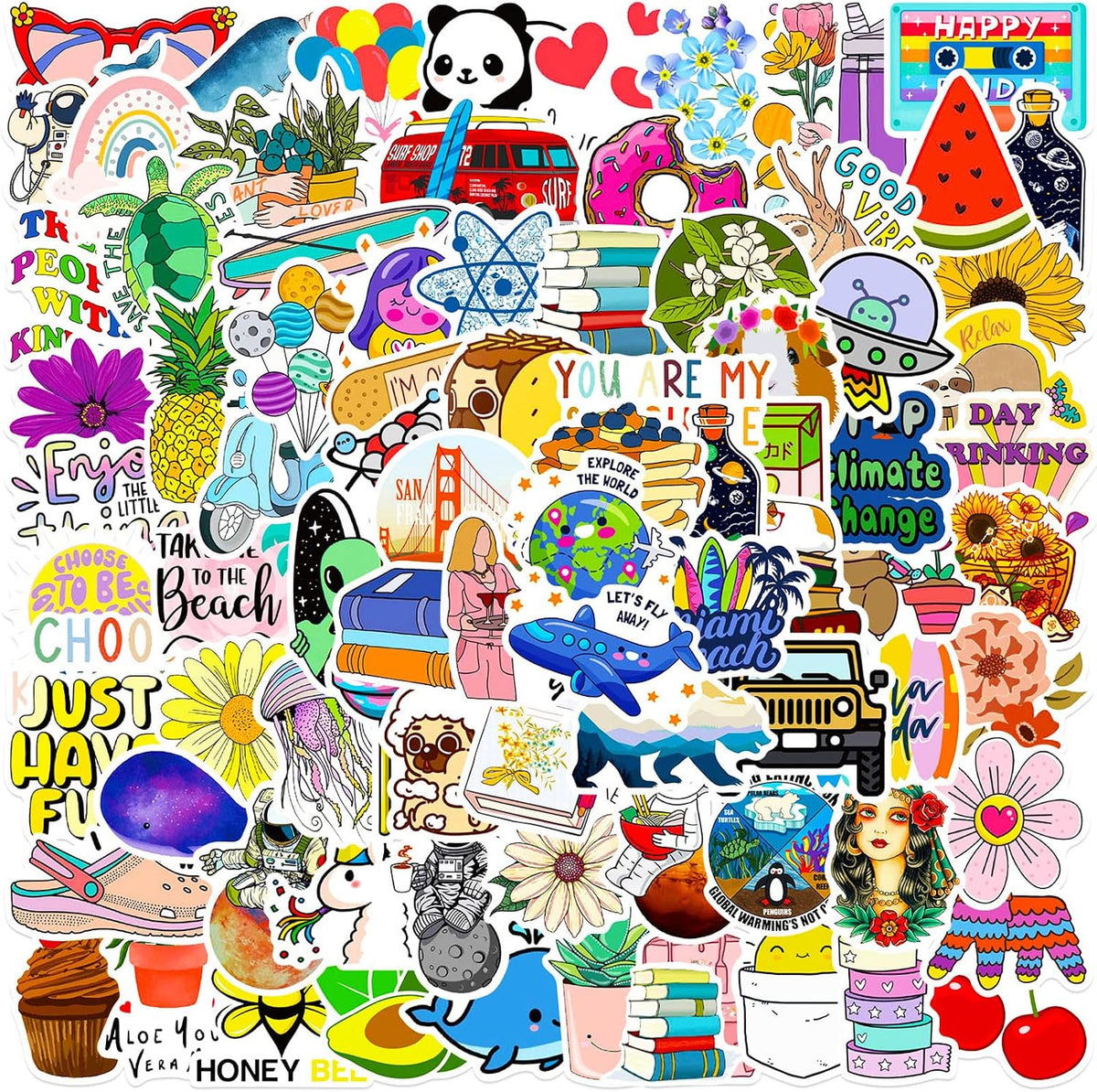 Summer Stickers for Kids Teens,100 Pcs Cute Aesthetic Stickers for Water Bottle, VSCO Waterproof Sticker for Laptop Phone Skateboard