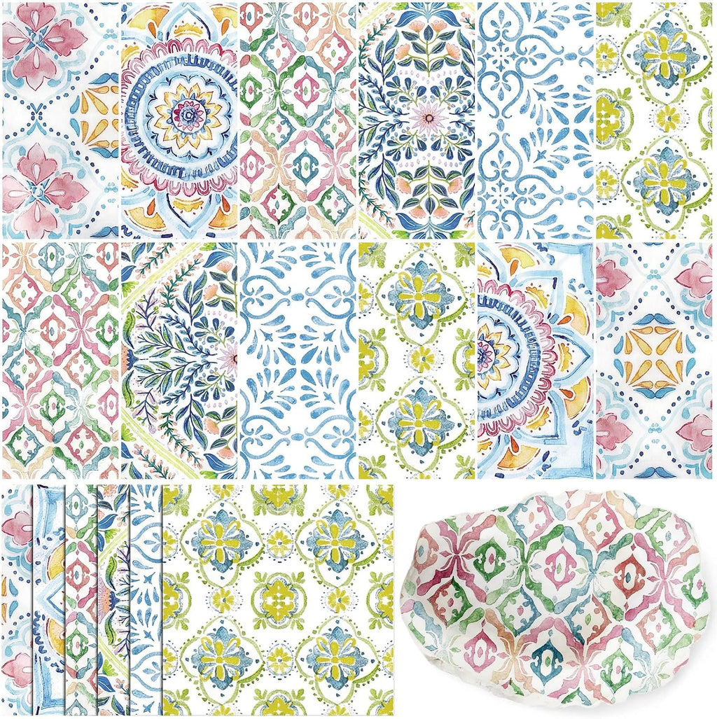 Yexiya 36 Sheet 6 Style Mediterranean Tile Paper Napkins for Decoupage