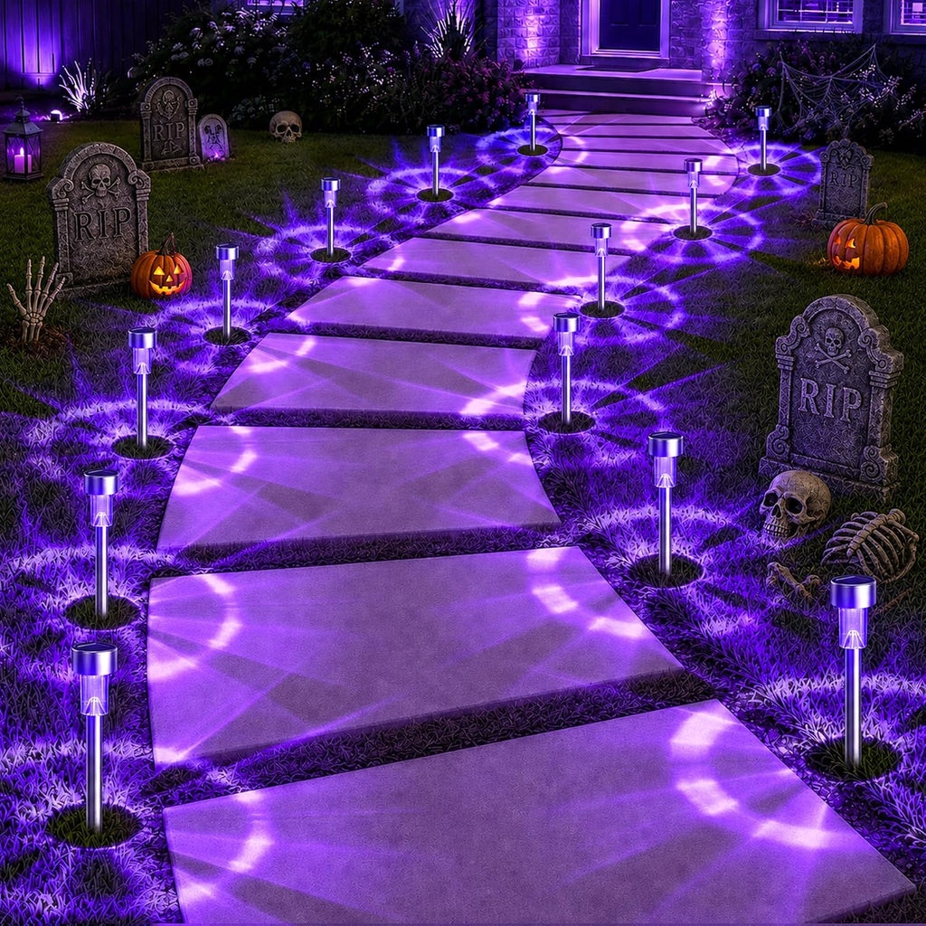 GIGALUMI Solar Halloween Lights Outdoor Waterproof 12-Pack Halloween Decor