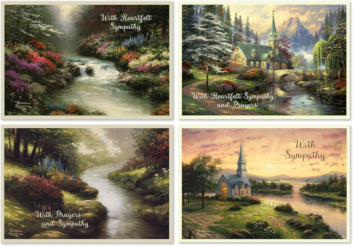 DaySpring Thomas Kinkade Religious Sympathy Card Assortment, Nature Paintings (12 Cards with Envelopes)