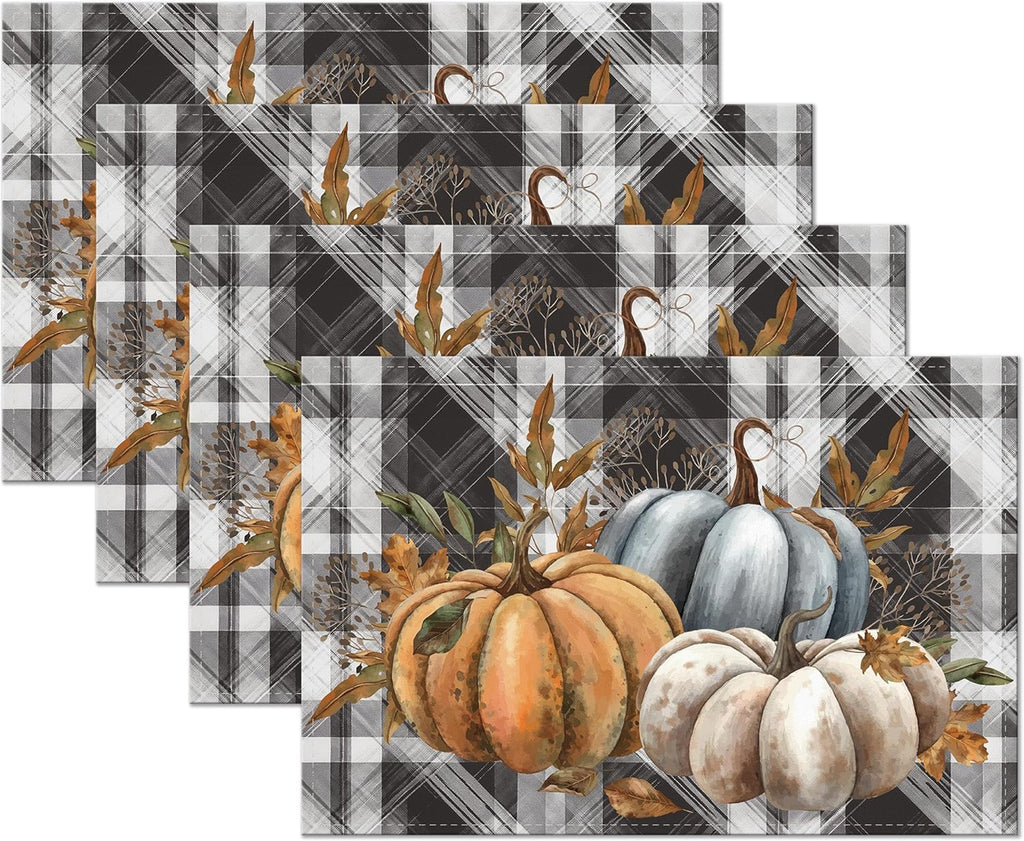 Fall Placemats Set of 4, 12x18 inch - Harvest Farm Thanksgiving Table Decor