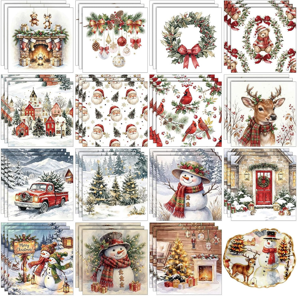 Yexiya 24 Sheet 12 Style Christmas Paper Napkins for Decoupage