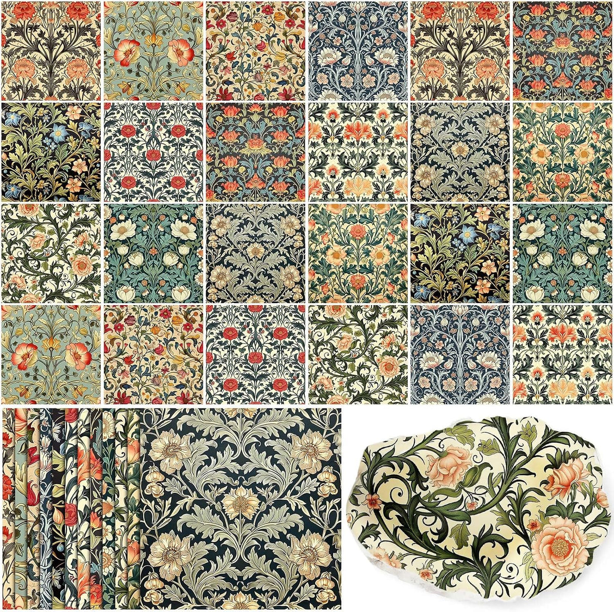 Tenceur 48 Pack 12 Styles William Morris Floral Decoupage Napkins, 13 Inch