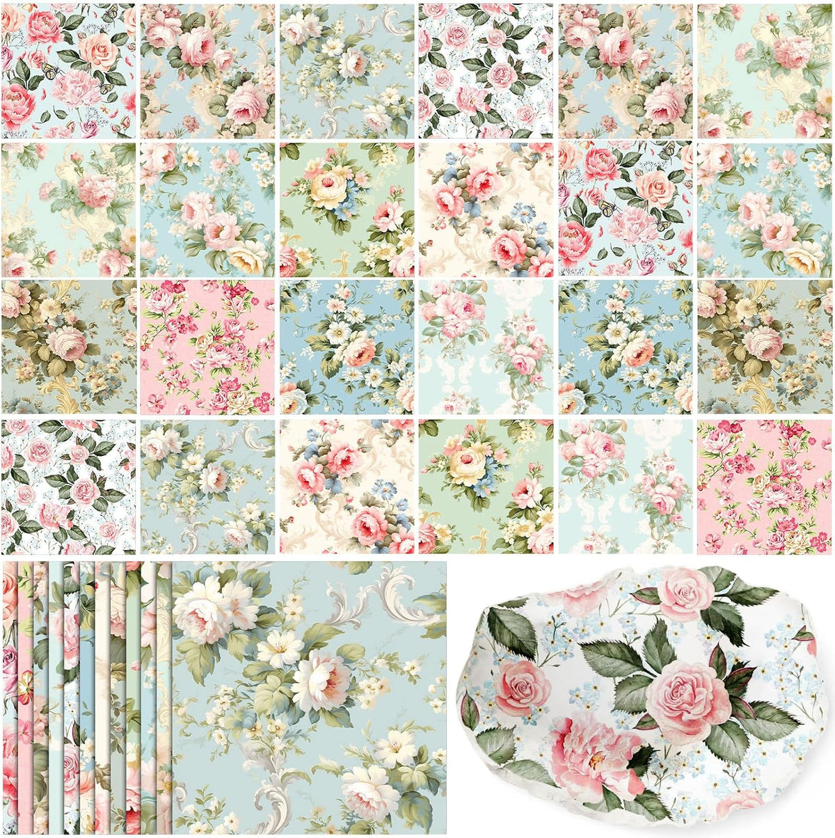 Tenceur 48 Pack 12 Style Vintage Floral Decoupage Paper Napkins, 13 inch