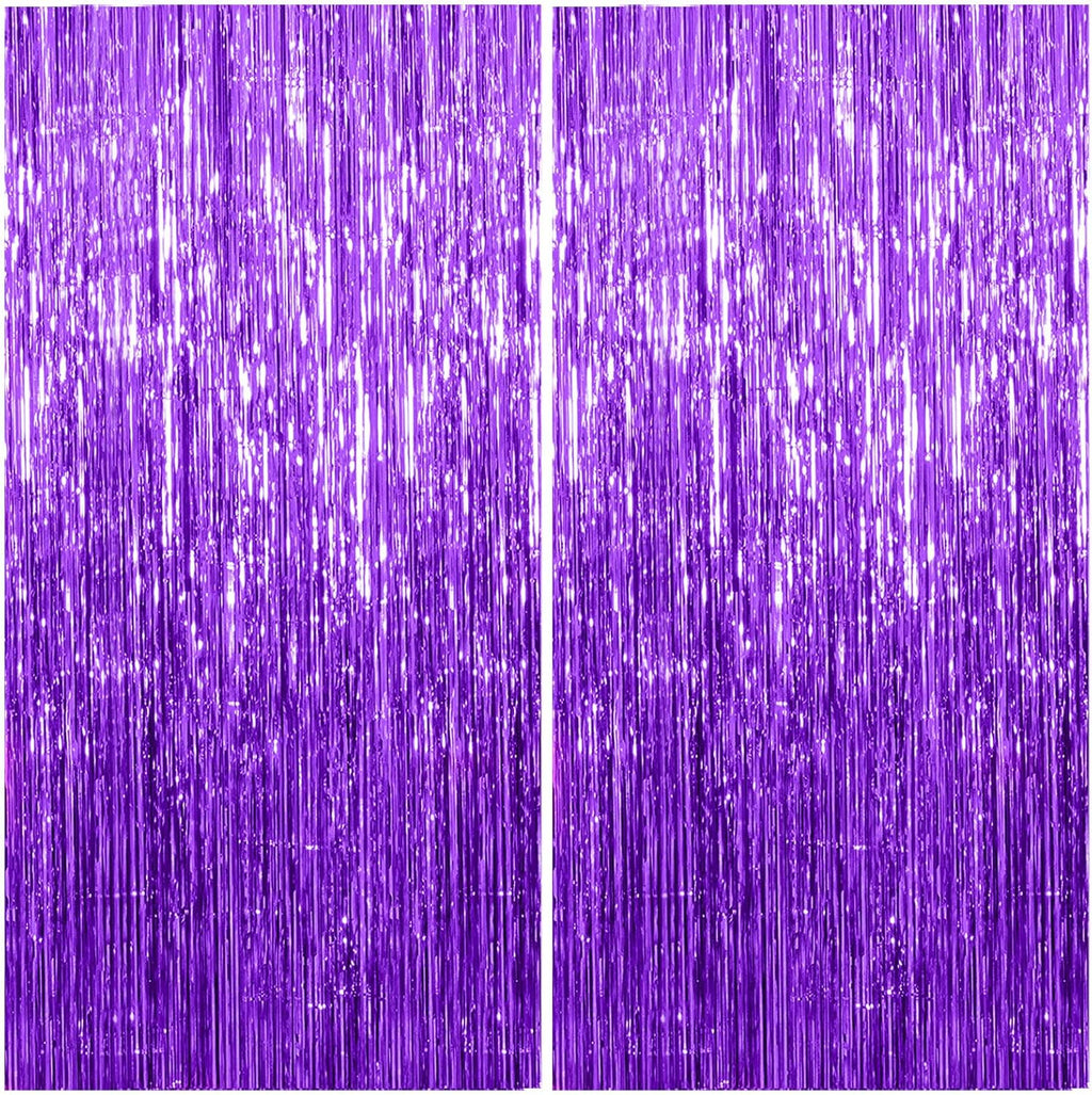 2 Pack Foil Curtain Backdrop Purple Metallic Tinsel Foil Fringe Curtains Photo Booth Props for Birthday Wedding Engagement Baby Shower Bachelorette Christmas Holiday Celebration Party Decorations