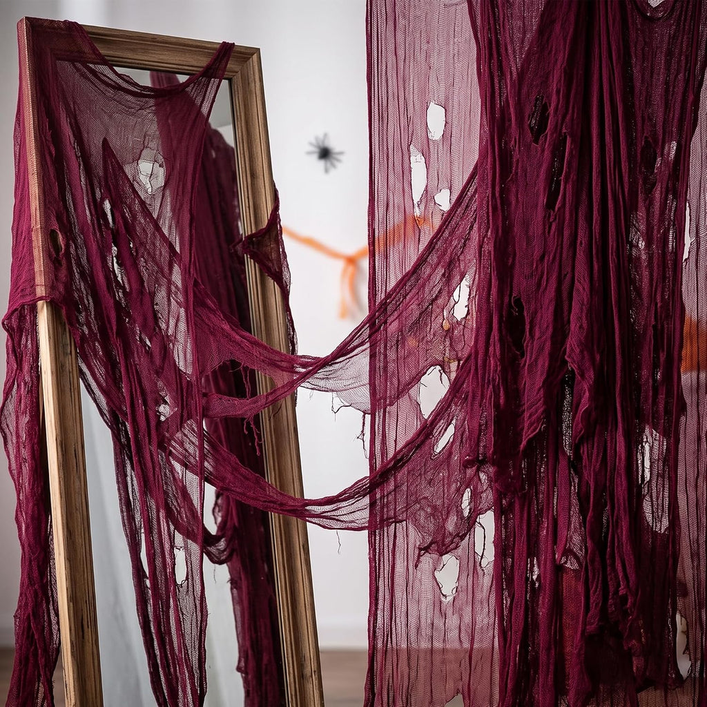 197"x71" Dark Red Creepy Cloth, Fine Mesh Halloween Cheesecloth Backdrop