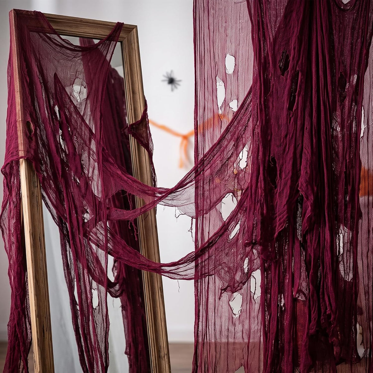 197"x71" Dark Red Creepy Cloth, Fine Mesh Halloween Cheesecloth Backdrop