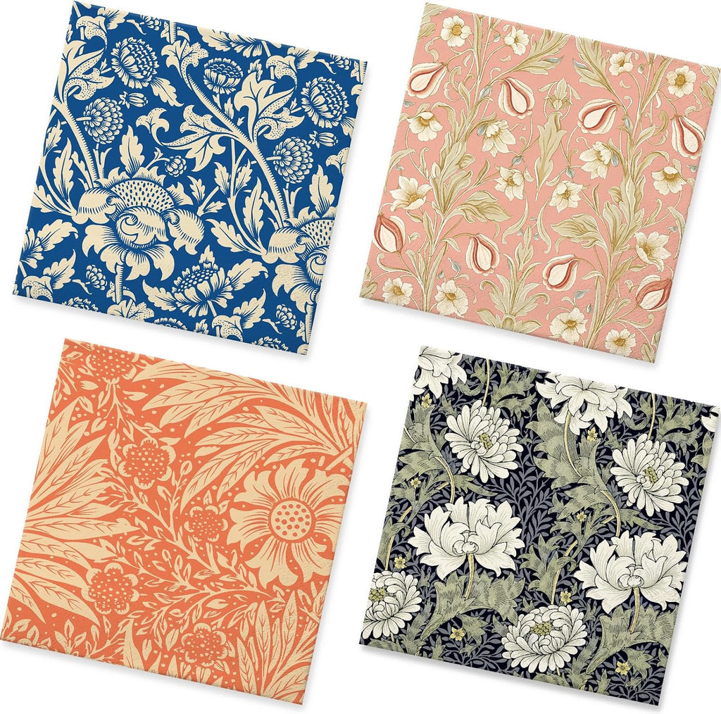 Vintage Floral Paper Napkins - 50Pcs, 2Ply, 6.5 x 6.5 Inches