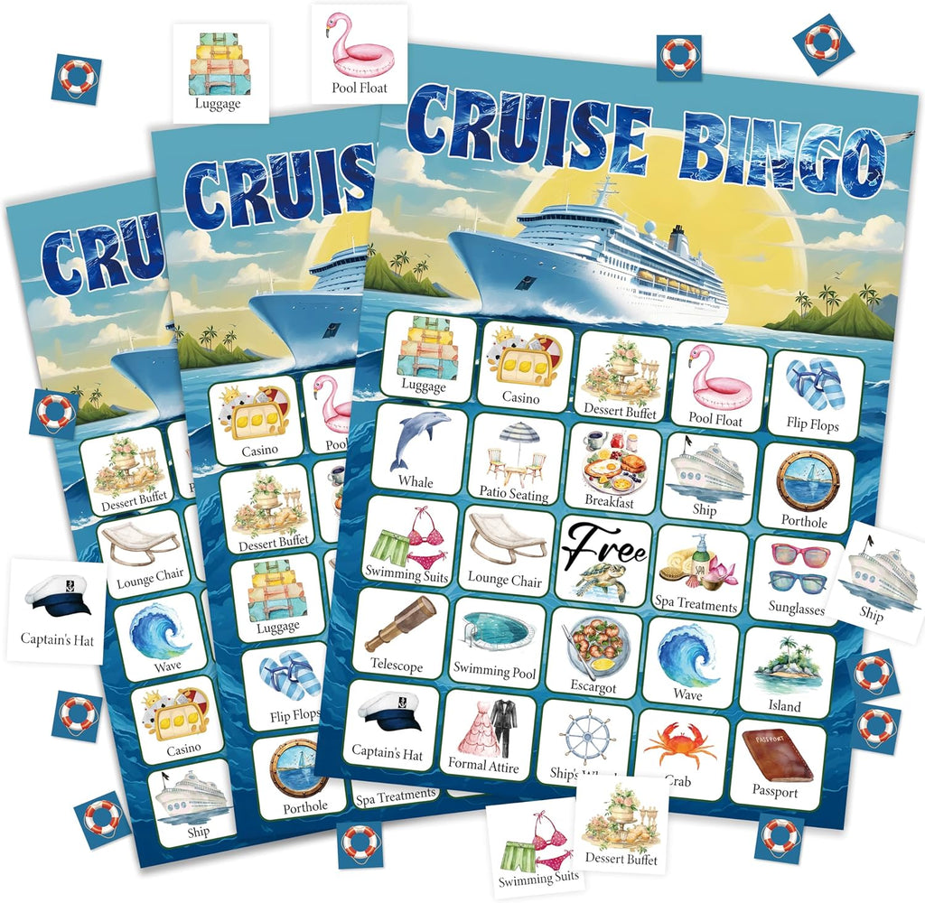 Cruise Bingo Game Cards for Adults, Cruise Vacation Bingo Cards Game for Family Holidays Friends Gatherings, Ideal for Cruise Themed Party Game, 24 Players Birthday Party supplies Favors, 002