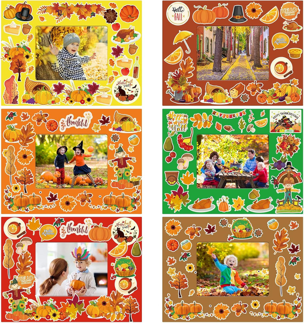 Capoda 24 Pack Fall Picture Photo Frames Craft Kit DIY Thanksgiving Photo Frame Craft Kit DIY Fall Festival Photo Frame for Kids Halloween Thanksgiving Classroom Art Activities Fall Gift Favors