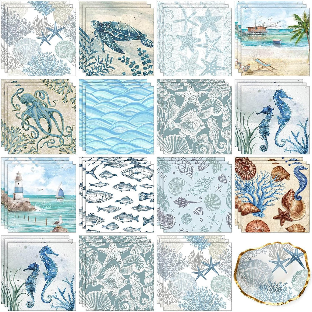 Yexiya 36 Sheet 6 Style Coastal Ocean Paper Napkins for Decoupage