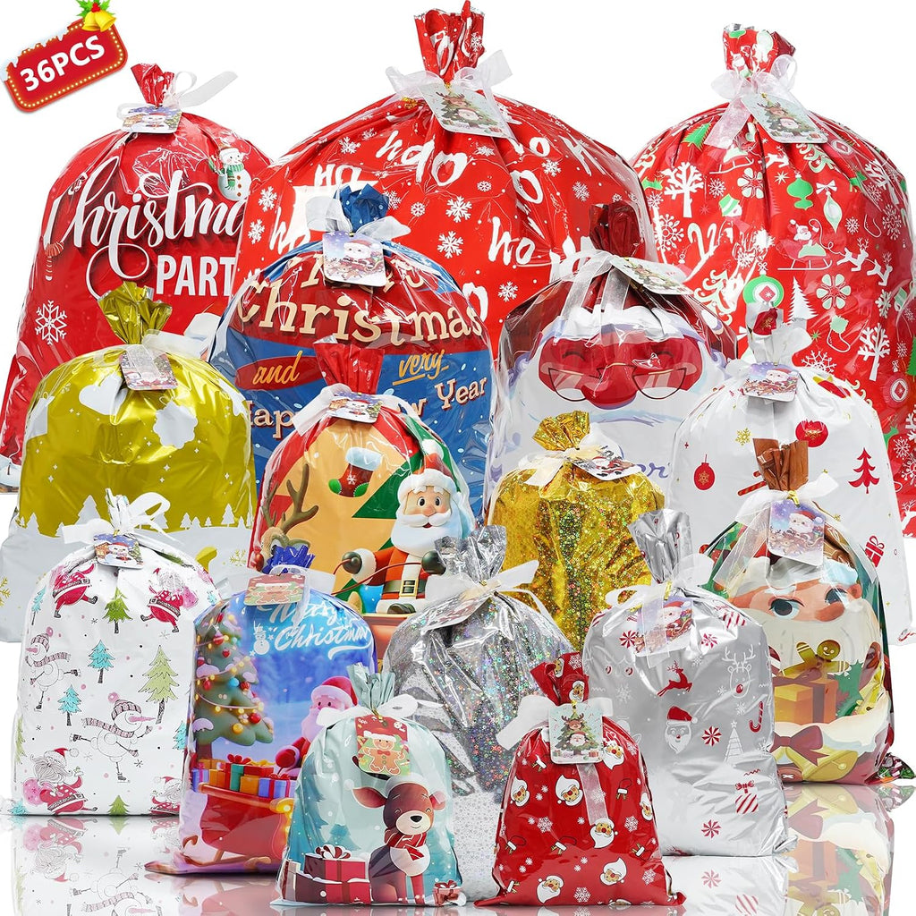 Koncci 36 Pcs Christmas Gift Bags, Assorted Sizes Medium Large Extra Large