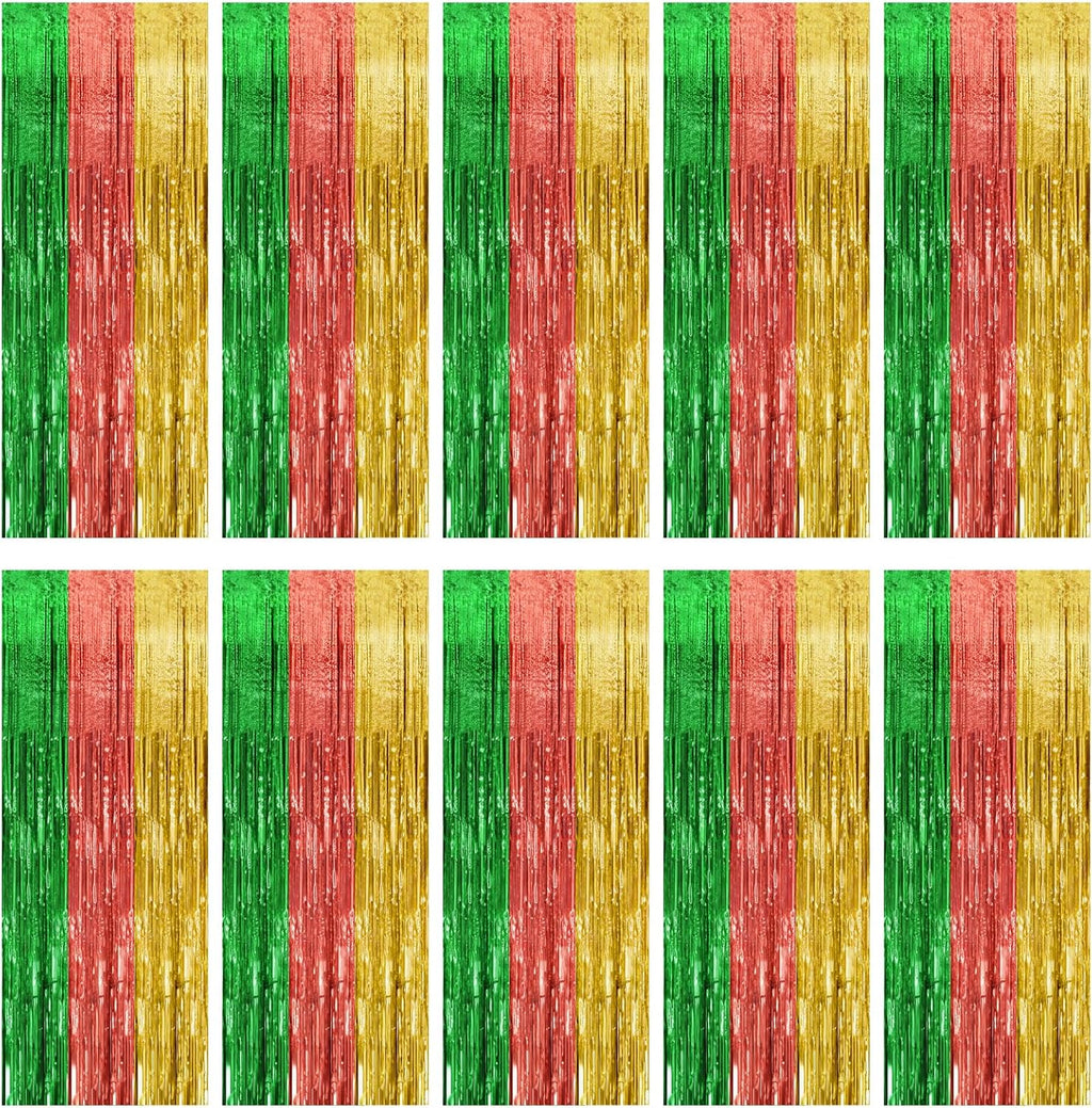 10 Pack Hawaii Party Backdrop Decorations Vibrant Summer Streamers Foil Fringe Curtains Metallic Tinsel Backdrop for Birthday Graduation Baby Shower Christmas Beach Holiday Party Decors