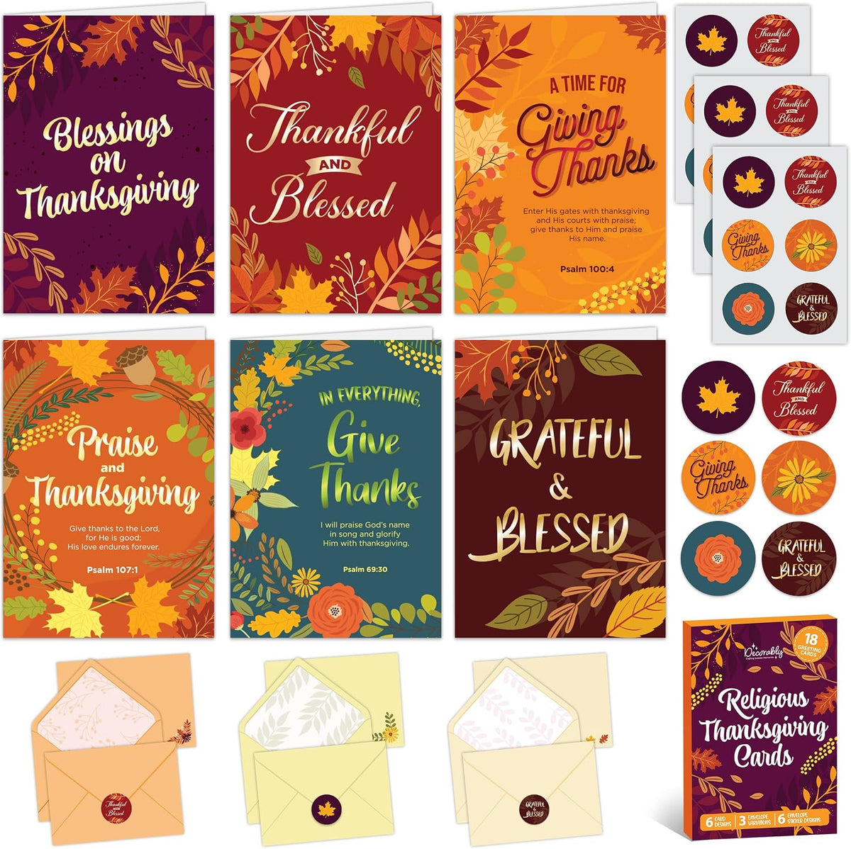 Decorably 18 Pack Foiled 5x7in Thanksgiving Cards Religious
