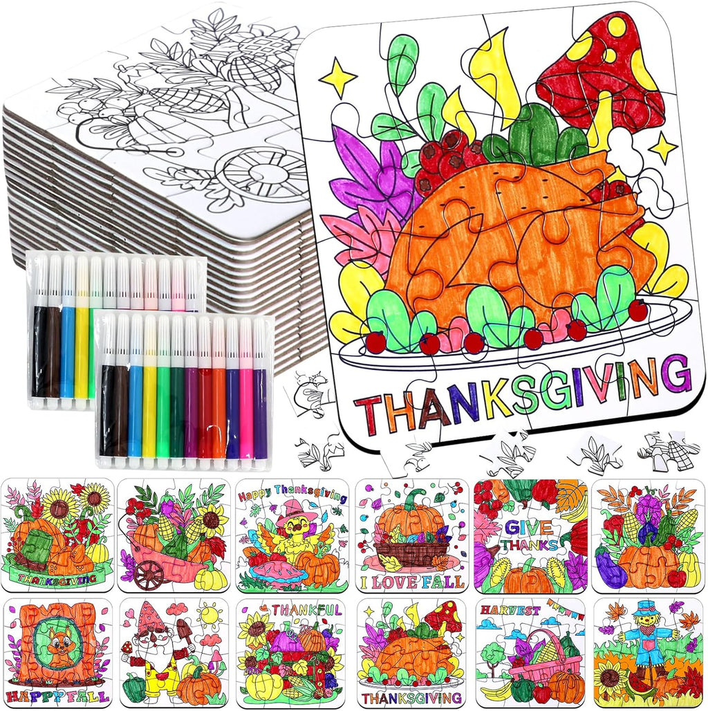 Thanksgiving Fall Crafts for kids, Autumn Art Activity DIY Blank Puzzle Toy
