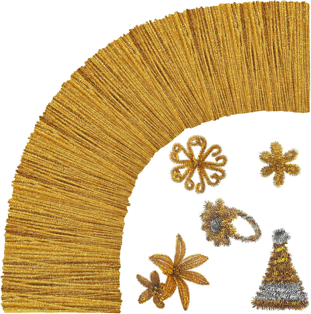 Gold Pipe Cleaners,Glitter Gold Craft Pipe Cleaners,200pcs Supplies for Home DIY Handmade Arts,Arts and Crafts for Kids Ages 6-8,Glitter Pipe Cleaners for Festivals DIY Decorations,Christmas Decor
